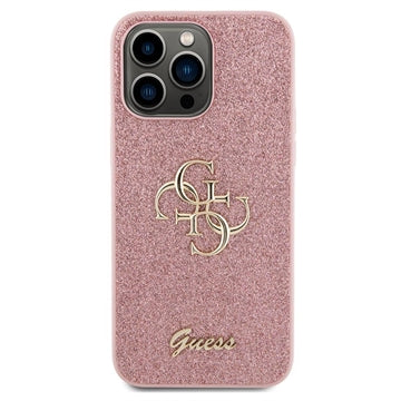 iPhone 15 Pro Max Guess Fixed Glitter 4G Metal Logo Cover - Pink