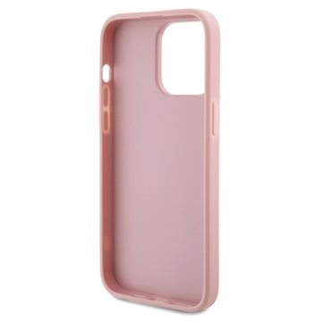 iPhone 15 Pro Max Guess Fixed Glitter 4G Metal Logo Cover - Pink