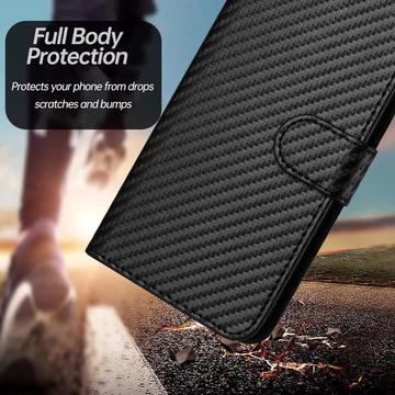 iPhone 15 Pro Max Premium Wallet-etui med rem - kulfiberstruktur - kulsort