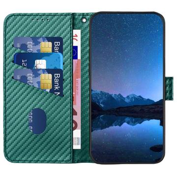 iPhone 15 Pro Premium Wallet-etui med rem - kulfiberstruktur - Kulstofgrøn