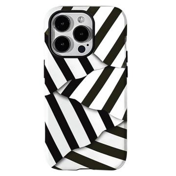 iPhone 15 Pro Striber aftageligt 2-i-1 hybrid cover - sort / hvid