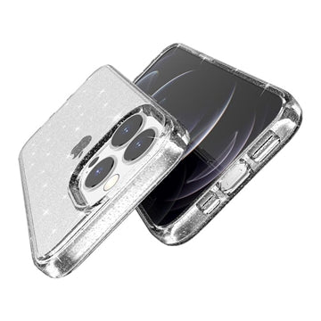 iPhone 15 Pro Stylish Glitter Series Hybrid Cover - Hvid