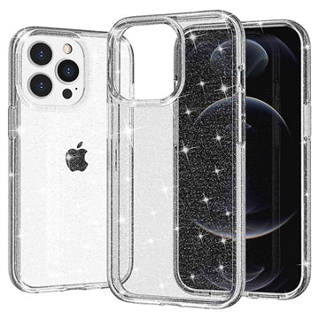 iPhone 15 Pro Stylish Glitter Series Hybrid Cover - Hvid