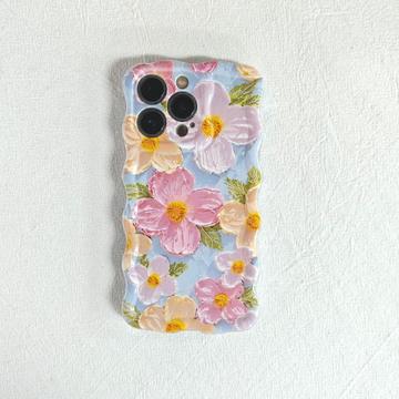 iPhone 15 Pro TPU-cover med bølgede kanter og oliemaleri - Blomster
