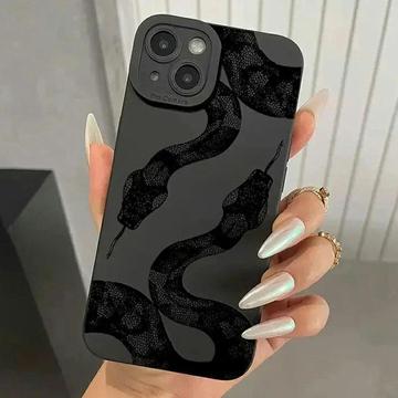 iPhone 15 TPU-cover med slangemønster - sort