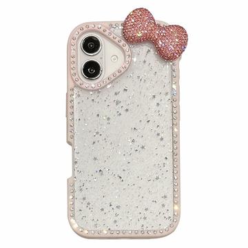 iPhone 16 Sløjfe- og Rhinstens-epoxy Cover - Pink