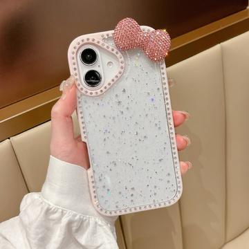 iPhone 16 Sløjfe- og Rhinstens-epoxy Cover - Pink