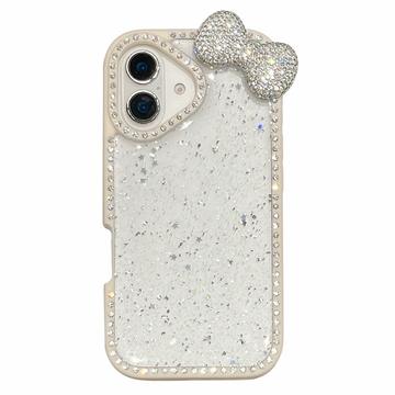 iPhone 16 Sløjfe- og Rhinstens-epoxy Cover - hvid