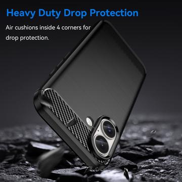 iPhone 16 Børstet TPU Cover - Karbonfiber - Sort