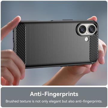 iPhone 16 Børstet TPU Cover - Karbonfiber - Sort