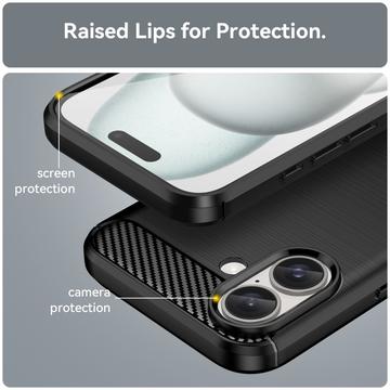 iPhone 16 Børstet TPU Cover - Karbonfiber - Sort
