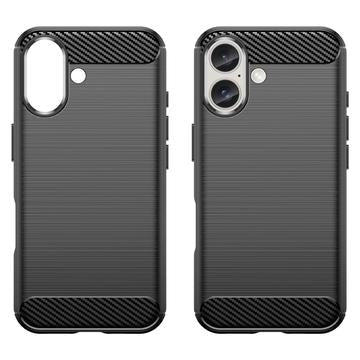 iPhone 16 Børstet TPU Cover - Karbonfiber - Sort