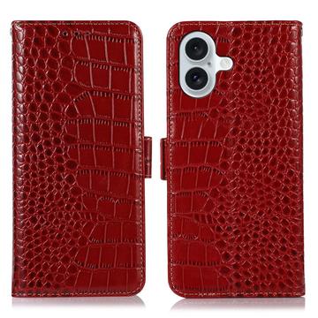 iPhone 16 Crocodile Series Læderpung med RFID - Rød