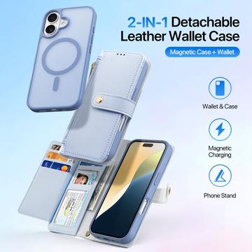 iPhone 16 Dux Ducis Lawa Wallet læderetui m. magnetisk cover - babyblå