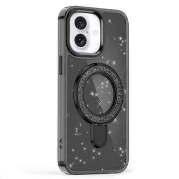 iPhone 16 Glitter Hybrid cover med kickstand - MagSafe-kompatibel - Sort