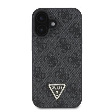 iPhone 16 Guess 4G Strass Triangle Metal Logo Cover med Crossbody Rem - Sort