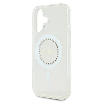 iPhone 16 Guess IML Rhinestones Ring Cover - MagSafe-kompatibel - Hvid