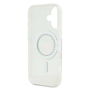 iPhone 16 Guess IML Rhinestones Ring Cover - MagSafe-kompatibel - Hvid
