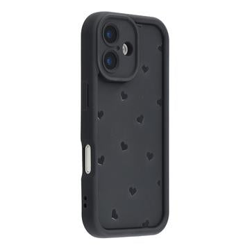 iPhone 16 stødsikkert TPU-cover med hjertemønster og forhøjede kanter - sort