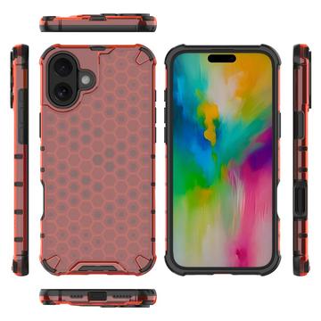 iPhone 16 Honeycomb Armored Hybrid Cover - Rød