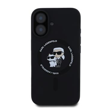 iPhone 16 Karl Lagerfeld Karl and Choupette MagSafe Cover i flydende silikone - Sort