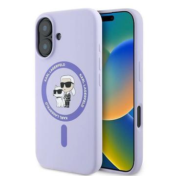 iPhone 16 Karl Lagerfeld Karl and Choupette MagSafe cover i flydende silikone - Lilla