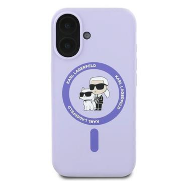 iPhone 16 Karl Lagerfeld Karl and Choupette MagSafe cover i flydende silikone - Lilla