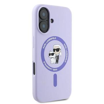 iPhone 16 Karl Lagerfeld Karl and Choupette MagSafe cover i flydende silikone - Lilla