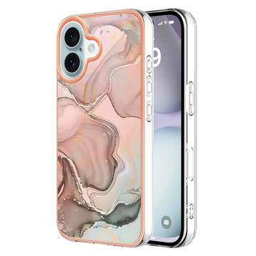 iPhone 16 Marmormønster Galvaniseret IMD TPU Cover - Pink
