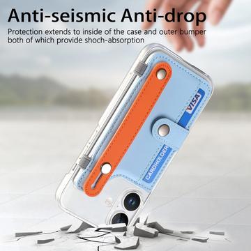 iPhone 16 plastiketui CY1 - kortplads, armbånd, støtte - himmelblå