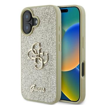 iPhone 16 Plus Guess Fixed Glitter 4G Metal Logo Cover - Guld