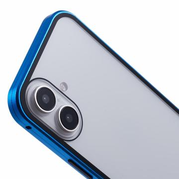 iPhone 16 Plus Magnetisk Cover med Hærdet Glas - Privatliv - Mørkeblå