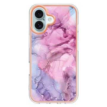iPhone 16 Plus Marmormønster Galvaniseret IMD TPU Cover - Blå / Pink