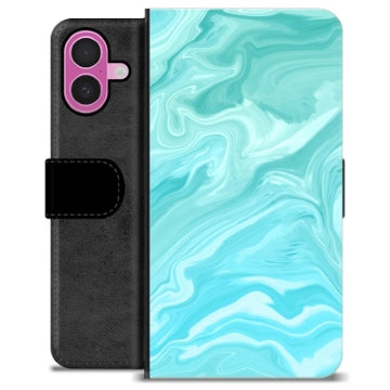 iPhone 16 Plus Premium Flip Cover med Pung - Blå Marmor