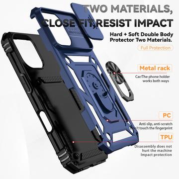 iPhone 16 Plus Roterende Ring Hybrid Cover med Kameraskjold - Blå