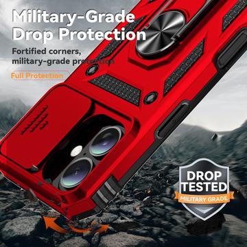 iPhone 16 Plus Roterende Ring Hybrid Cover med Kameraskjold - Rød