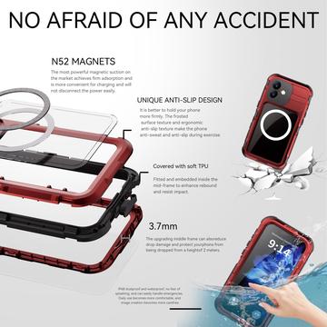 iPhone 16 Plus Shellbox M Series IP68 vandtæt cover - dykkercover med MagSafe-kompatibilitet - rød
