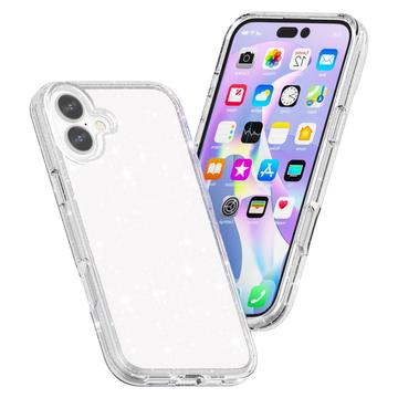 iPhone 16 Plus Stylish Glitter Series Hybrid Cover - Hvid