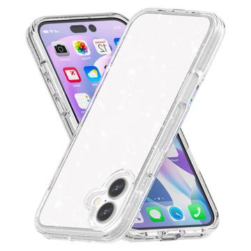 iPhone 16 Plus Stylish Glitter Series Hybrid Cover - Hvid