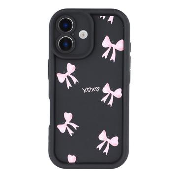 iPhone 16 Plus Stilfuldt stødsikkert TPU cover med forhøjede kanter - sort / sløjfe