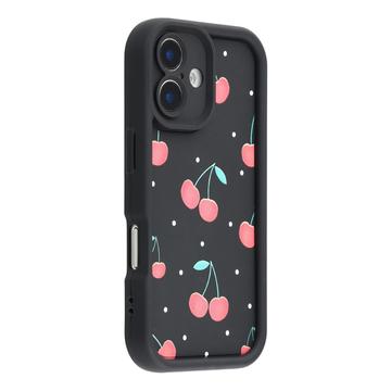 iPhone 16 Plus Stilfuldt stødsikkert TPU cover med forhøjede kanter - Sort / Prikket sløjfe