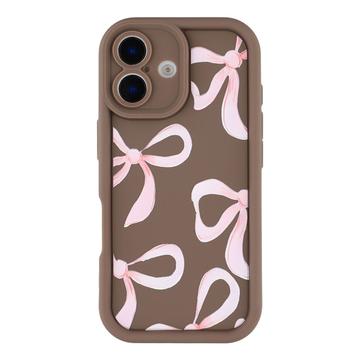 iPhone 16 Plus Stilfuldt stødsikkert TPU cover med forhøjede kanter - Brun / Stor sløjfe