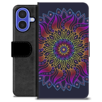 iPhone 16 Premium Flip Cover med Pung - Farverig Mandala