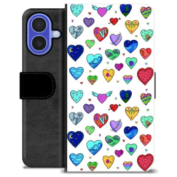 iPhone 16 Premium Flip Cover med Pung - Hjerter