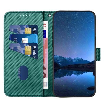 iPhone 16 Premium Wallet-etui med rem - kulfiberstruktur - Kulstofgrøn
