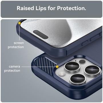 iPhone 16 Pro Børstet TPU Cover - Karbonfiber - Blå
