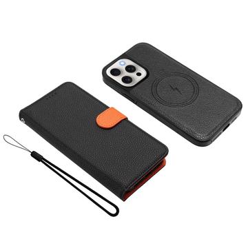 iPhone 16 Pro aftageligt pungetui med MagSafe, RFID-beskyttelse og håndrem - sort / orange