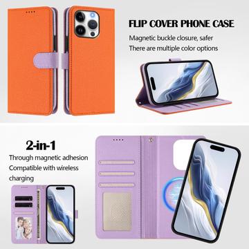 iPhone 16 Pro aftageligt pungetui med MagSafe, RFID-beskyttelse og håndrem - orange / lilla