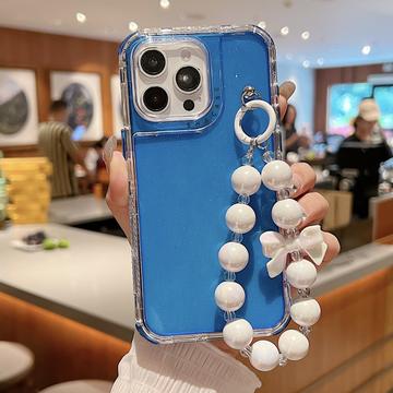 iPhone 16 Pro Glitter stødsikkert hybrid cover med håndledsrem - Blå