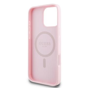 iPhone 16 Pro Guess Grained Classic Logo Hybrid Cover - MagSafe-kompatibel - Pink